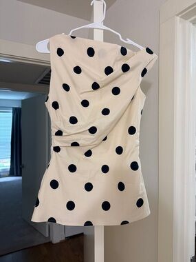 Reformation Cream and Black Polka Dot Asymmetrical Top